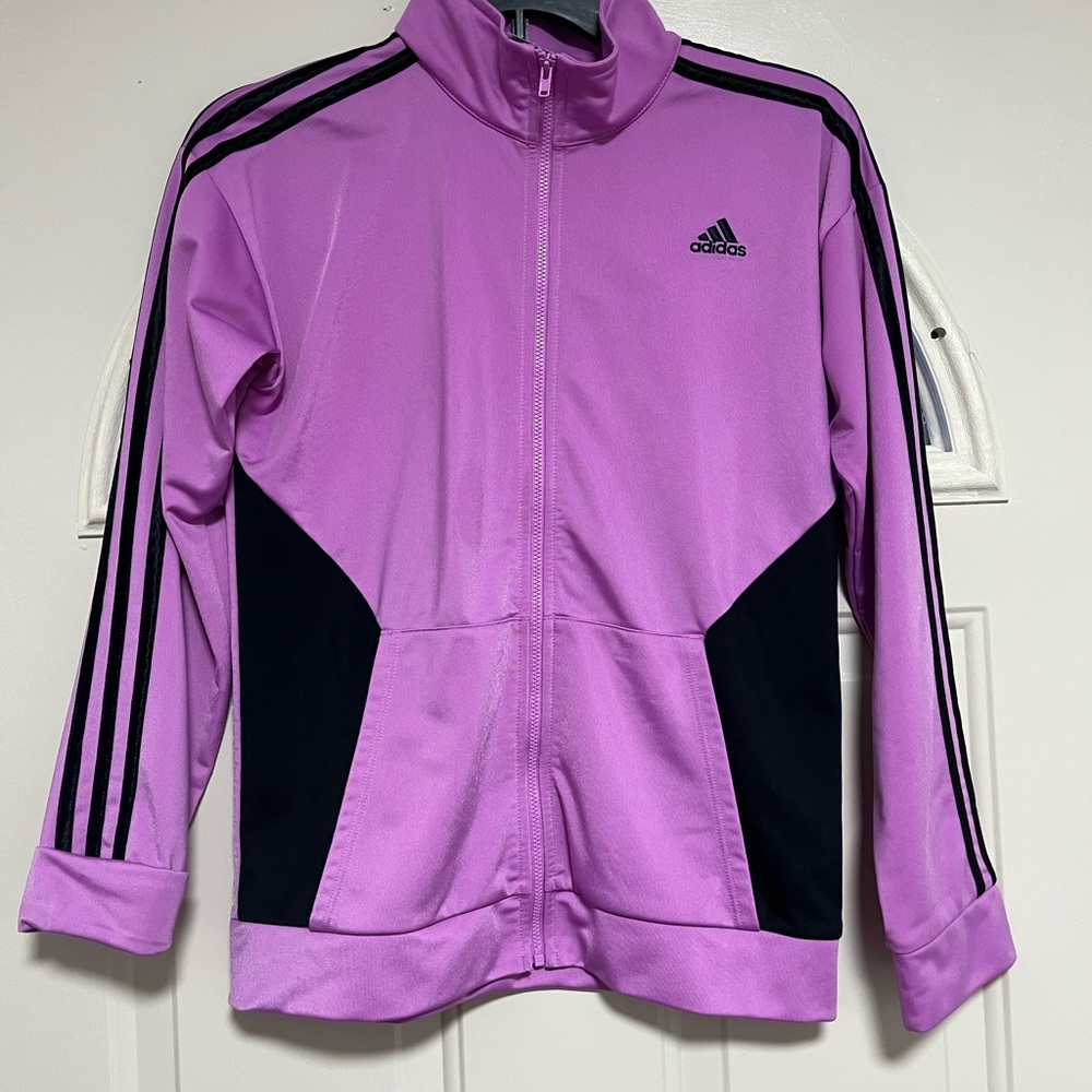 Adidas Purple and Black Track Jacket with Three-Stripe Design